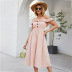 spring and summer new one-line collar stitching ruffled single-breasted solid color dress NSDF511