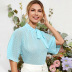 summer new small shirt blue blouse fashion all-match polka dot top short sleeve chiffon shirt NSDF514