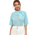 summer new small shirt blue blouse fashion all-match polka dot top short sleeve chiffon shirt NSDF514