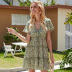 summer new drawstring floral skirt feminine waist slimming mid-length chiffon dress NSDF515