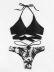 La moda vendedora caliente imprimió el traje de baño del bikini del bikini del traje de baño dividido cruzado con tiras NSHL524