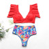 Las pequeñas mangas atractivas de la cintura alta vendedoras calientes de la moda rizaron el traje de baño de la impresión NSHL531