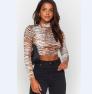 Autumn And Winter New Style Printed Halter Fashion Sexy Leopard Print Long-sleeved T-shirt Top NSYF834