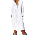 autumn new women s solid color cotton and linen long sleeve dresses NSYF835