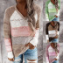 V-Neck Long-Sleeved Pullover Color-Blocking Sweater Top NSYF838