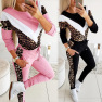 Autumn New Round Neck V-shaped Leopard Print Color Matching Sweater Suit NSYF864
