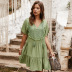 summer new product lace stitching pure color V-neck lady dress NSKA1031