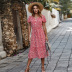 spring and summer small floral red dress NSKA1046