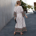 autumn new women s printed v-neck bohemian waist contrast stitching new dress NSKA1055