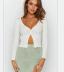 women s autumn new short V-neck knitted T-shirt long-sleeved top NSYF1085