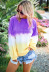  women s sweater rainbow gradient printing long-sleeved T-shirt top sweater NSYF1090