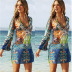 hot sale new autumn clothes sexy v-neck chiffon printed beach short skirt  NSYF1107
