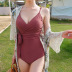 Korea s new backless sexy low-cut sling one-piece slim retro lace-up swimsuit NSHL1168