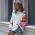  one-line neck tie-dye strappy sweater bat sleeve sexy off-shoulder top NSDF1289