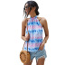 verano nueva moda casual mujer tie-dye gradiente sexy halter correa fuera del hombro sin mangas top NSDF1294