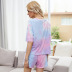 two-piece tie-dye powder two-piece women s short-sleeved T-shirt home casual wear NSDF1297