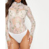   fashion sexy stand-up collar long-sleeved one-piece lace shirt   NSDF1312