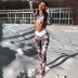Sports and leisure suit floral print slim trousers long-sleeved crop top two-piece suit  NSDF1324