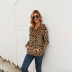  leopard print new product loose V-neck hooded jacket sweater top NSDF1326
