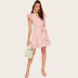 Summer women s sense of lotus leaf sleeve slit design dress solid color pink dress NSDF1327
