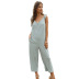 women s cropped trousers blue-green bow suspenders jumpsuit  NSDF1477
