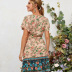 women s dress pink bohemian style V-neck print skirt  NSDF1490