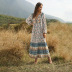 Lace-up long bohemian print loose long sleeve dress NSDF1494