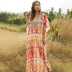 spring and summer ethnic robe V-neck dress   NSDF1505
