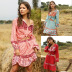 Summer Bohemian Print Lantern Loose Long Sleeve Women s Skirt Top Two Sets NSDF1512