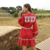 Verano bohemio estampado linterna suelta manga larga falda de mujer top dos conjuntos NSDF1512