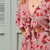  women casual deep v bow floral chiffon sleeve jumpsuit suit  NSDF1527