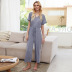 women s new casual solid color lace-up short-sleeved T-shirt high-waisted jumpsuit NSDF1531