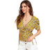  Women s V-neck Printed High Waist Yellow Floral Top NSDF1535