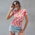 Cherry print stretch slim short-sleeved women s round neck fashion bottoming T   NSDF1543