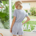 summer new women s lakeside short-sleeved V-neck loose wood ears fashionable casual jumpsuit NSDF1547