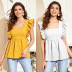  fashion sleeveless stitching ruffled sleeves solid color halter bow tie blouse  NSDF1549