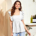  fashion sleeveless stitching ruffled sleeves solid color halter bow tie blouse  NSDF1549