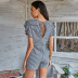 summer new fashion printed lace-up striped halter lace-up women s jumpsuit short sleeve top NSDF1552
