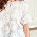 Camisa de gasa con cuello redondo y cuello redondo de mujer de temperamento dulce blanco NSDF1555