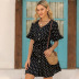 fashion chiffon dress short-sleeved waist slimming casual sweet polka-dot skirt NSDF1559