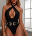  one-piece solid color swimsuit hollow belt sexy bikini  NSZO1571