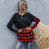 women s plaid casual round neck long-sleeved T-shirt  NSDF1591