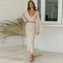 polka-dot suit skirt short V-neck long-sleeved top Slim fishtail skirt NSDF1621