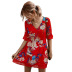  women s short sleeve printed skirt woven V-neck dress NSKA1641