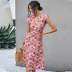 rose flower floral V-neck dress waist waist women s V-neck A-line dress NSDF1670