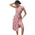 rose flower floral V-neck dress waist waist women s V-neck A-line dress NSDF1670