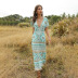  fashion printing long v-neck dress  NSDF1671