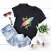 casual feather print short-sleeved women s T-shirt NSSN1783