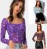 Printed Lace Sexy Square Neck Long-Sleeved T-Shirt Top NSYF1839