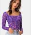 Printed Lace Sexy Square Neck Long-Sleeved T-Shirt Top NSYF1839